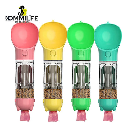 KOMMILIFE 3-in-1 Portable Pet Water Bottle & Food Feeder