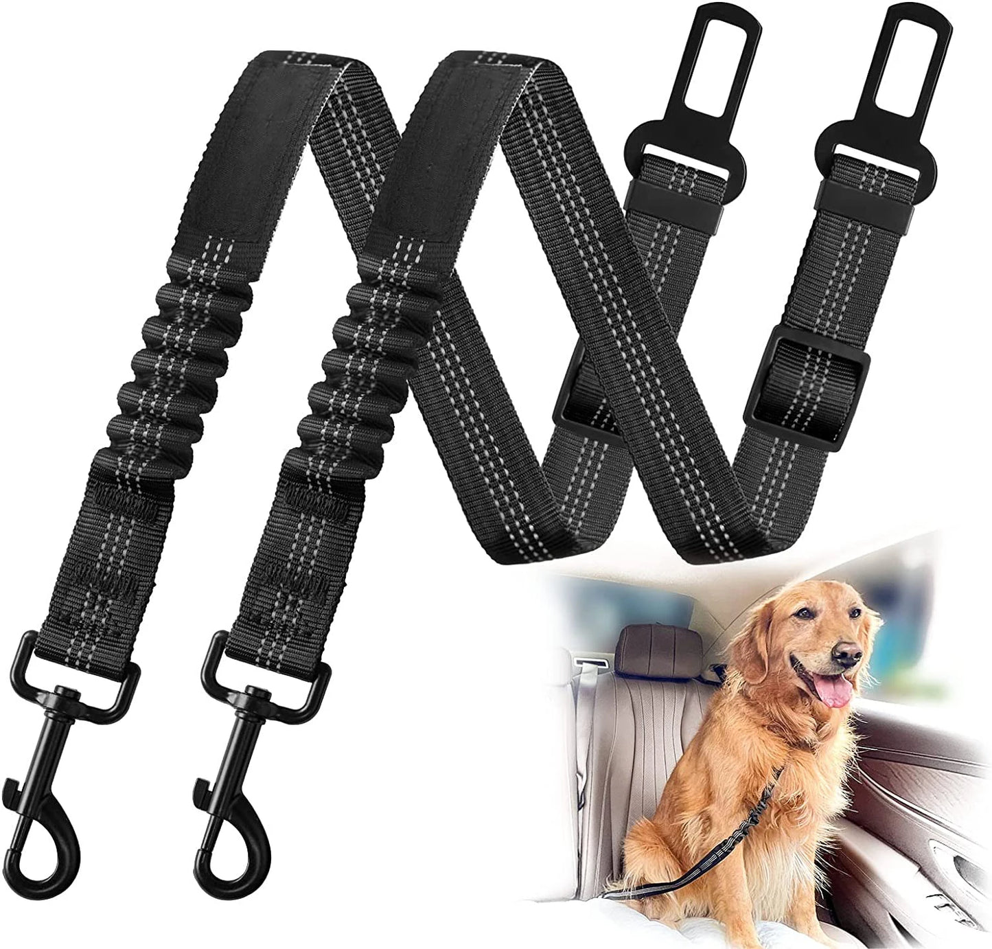 Dog Car Seat Belt, Adjustable Elastic Safety Leash for Car Travel
