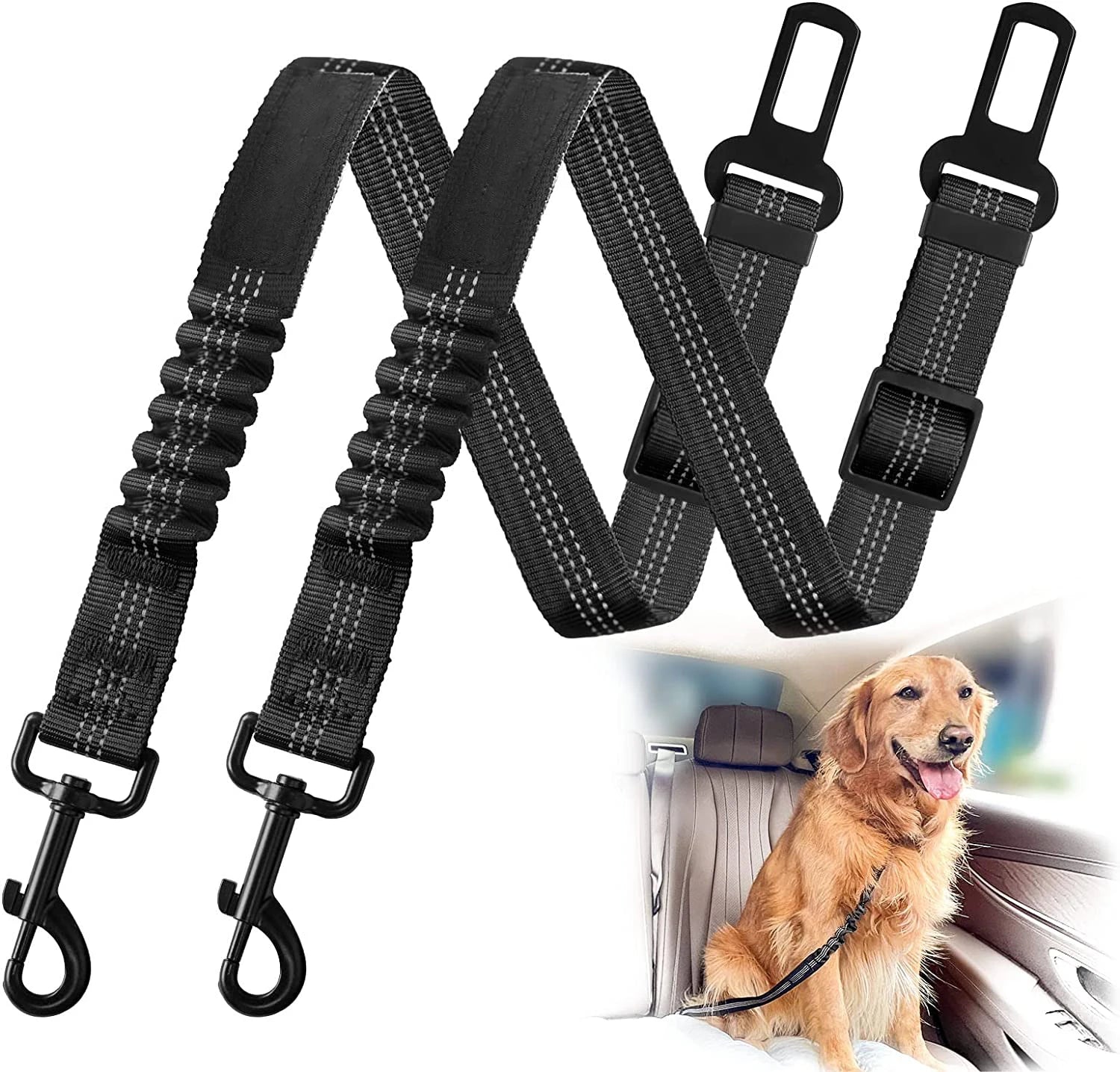 Dog Car Seat Belt, Adjustable Elastic Safety Leash for Car Travel