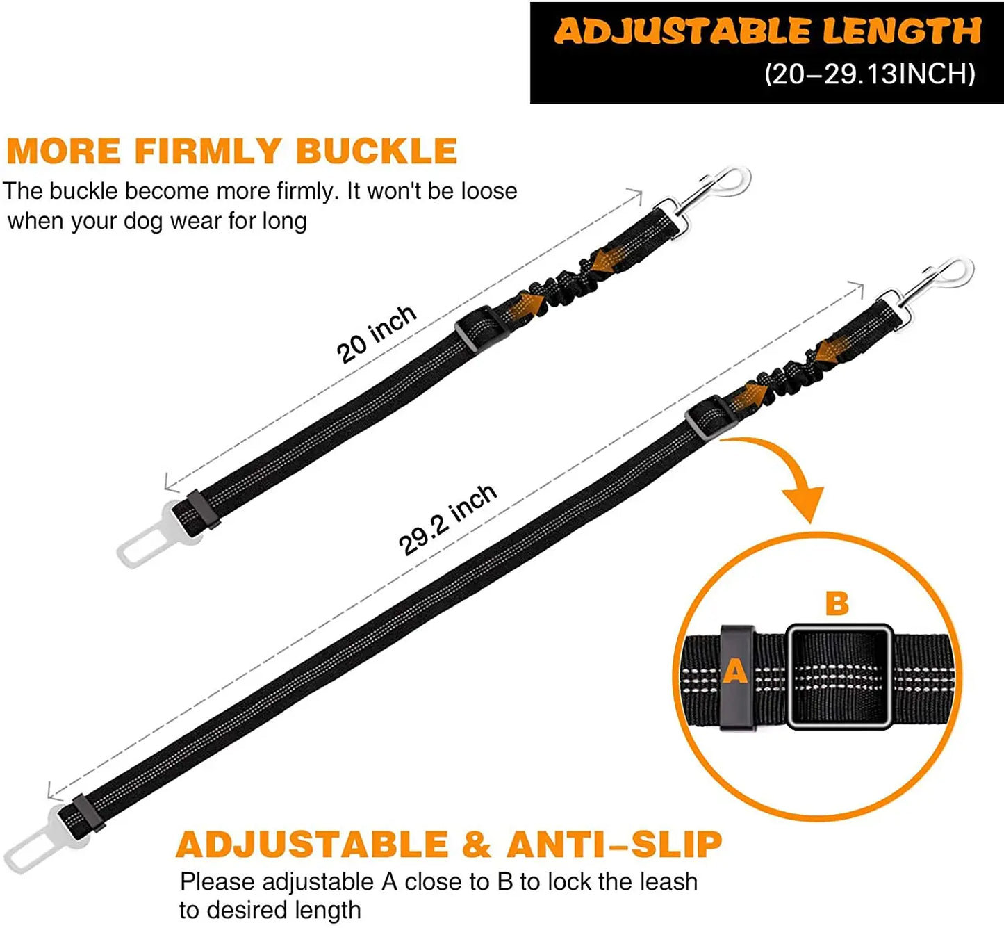 Dog Car Seat Belt, Adjustable Elastic Safety Leash for Car Travel