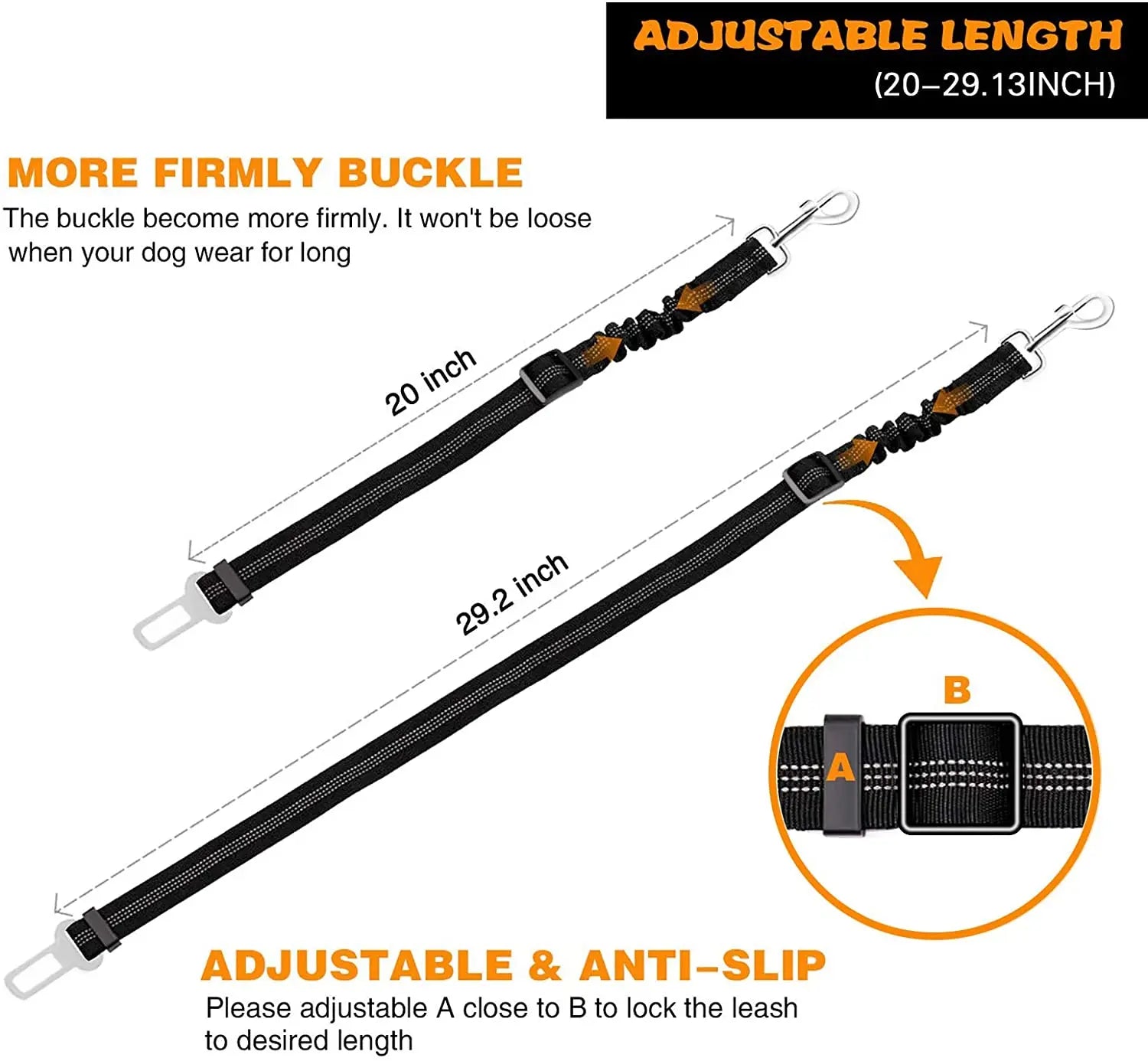 Dog Car Seat Belt, Adjustable Elastic Safety Leash for Car Travel