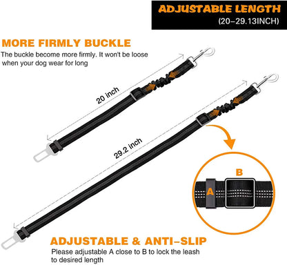 Dog Car Seat Belt, Adjustable Elastic Safety Leash for Car Travel