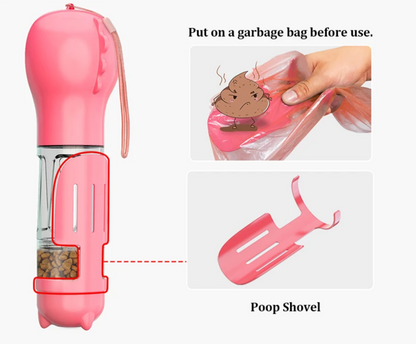 KOMMILIFE 3-in-1 Portable Pet Water Bottle & Food Feeder