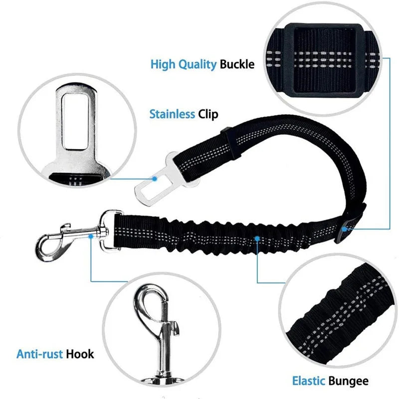 Dog Car Seat Belt, Adjustable Elastic Safety Leash for Car Travel