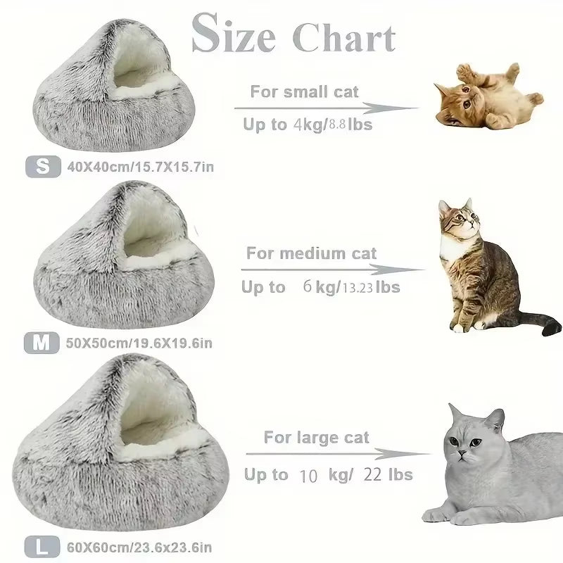 Covered Plush Pet Bed – Warm Round Nest Cave for Small Dogs & Cats