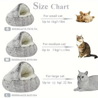 Covered Plush Pet Bed – Warm Round Nest Cave for Small Dogs & Cats